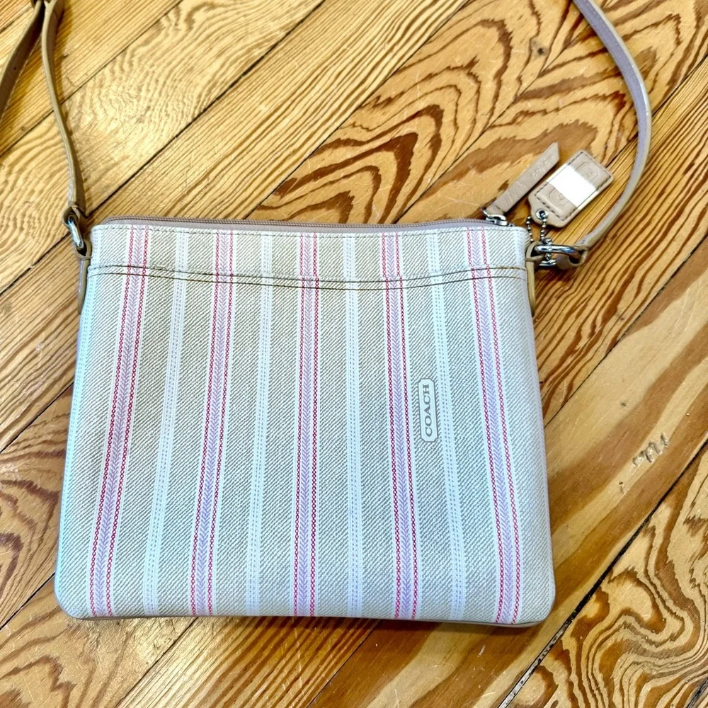 Coach Crossbody Bag with Pink and Cream Stripes